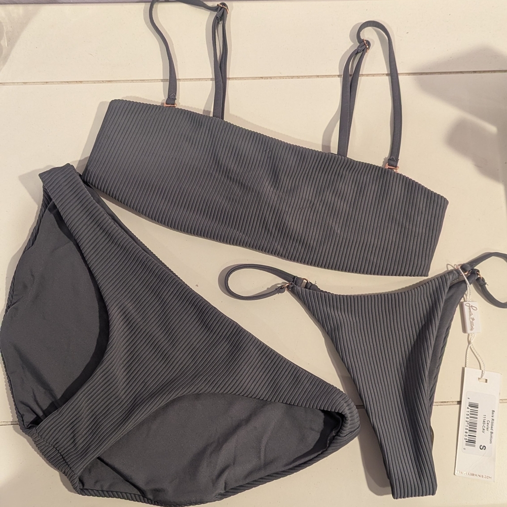 Frankie's Bikinis Gray Ribbed Bikini Set